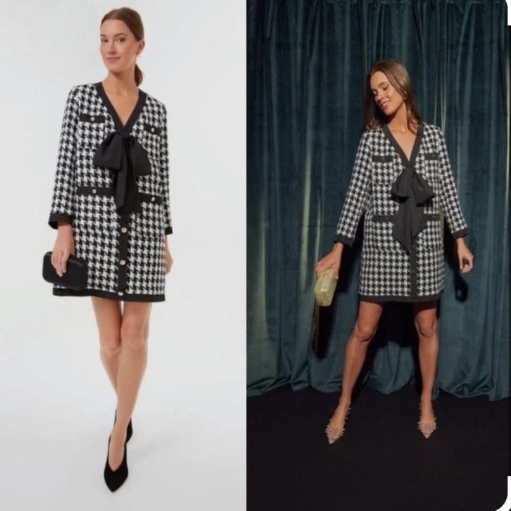 Coco Houndstooth Dress Tuckernuck Medium Pomander Pace Blow Black Holiday - Picture 3 of 5